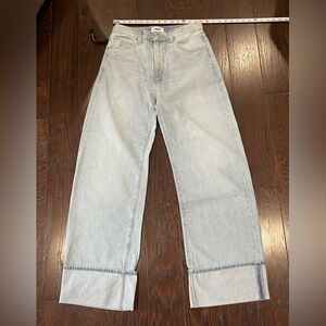 PAIGE Arellia High Rise Wide Leg Cuff Jeans Flower Wash Women Size 28 Tall NEW